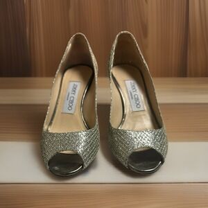 Jimmy Choo Isabel Champagne Glitter Peep Toe Heels EU 34.5 / US 4.5 – With Box